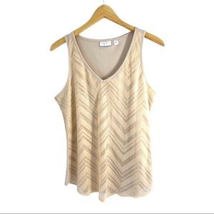 New York & Company Cream Tan Sequin Chevron Design Tank Top, Size Small